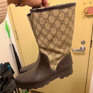 Gucci Brown and Tan Winter Rain Boots